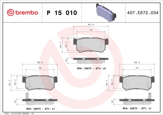 A.B.S. P 15 010 BREMBO Bremsbelagsatz, Scheibenbremse